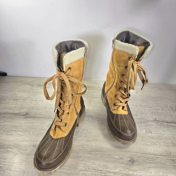 VTG MukLuks Snow Boots Womens Sz 8M Faux Suede Block Heel Lug Sole Winter Zip - Picture 2 of 9